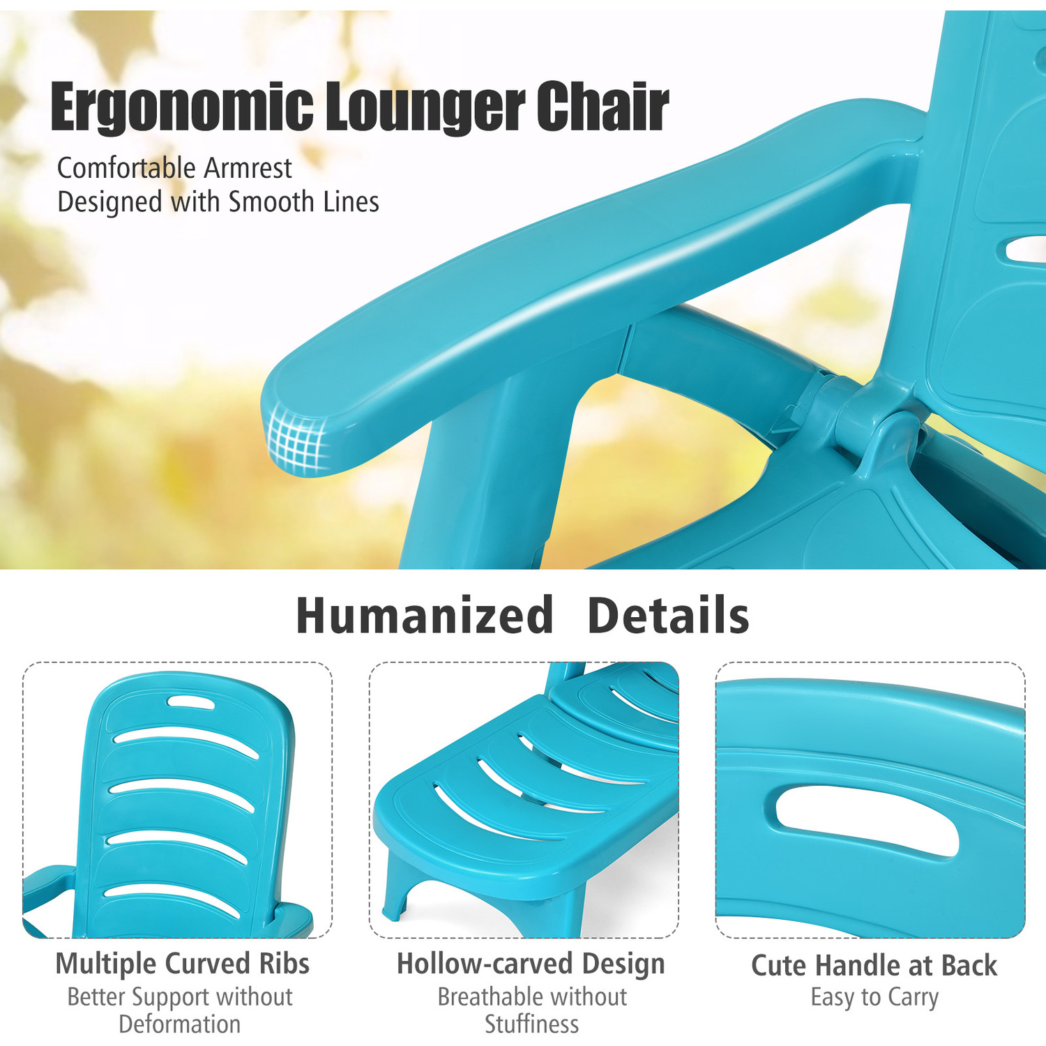 5-posistion Folding Reclining Chair Chaise Lounge - Blue