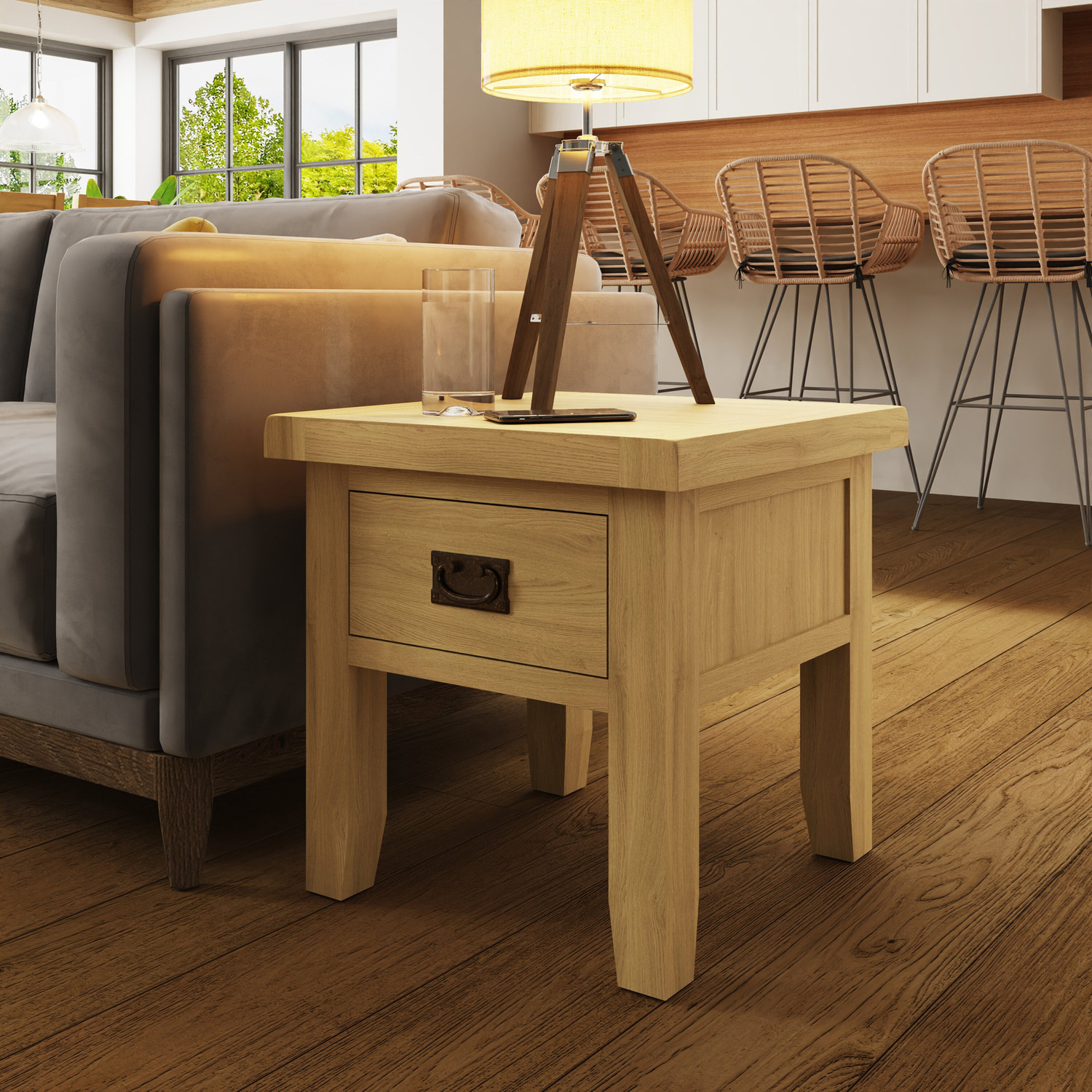FWStyle - Natural Oak 1 Drawer Side Lamp Table  - Natural Oak thumbnail