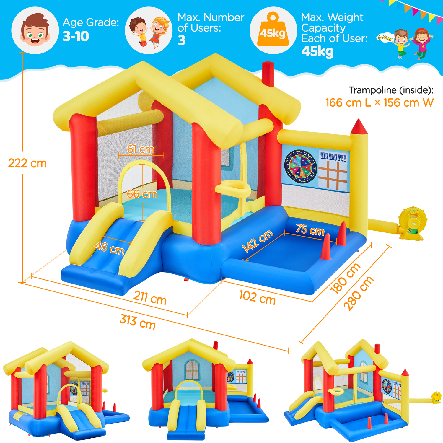 Bouncy Castle Inflatable Trampoline For Kids - Blue