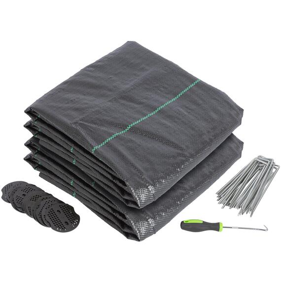 110gsm Weed Control Membrane with Pegs  Plates 4m x 10m Coverage (2 Rolls)