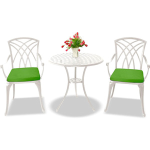 OSHOWA Garden Table and 2 Chairs with Green Cushions Bistro Set