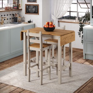 Corona Grey square high breakfast bar drop leaf table and bar chair set