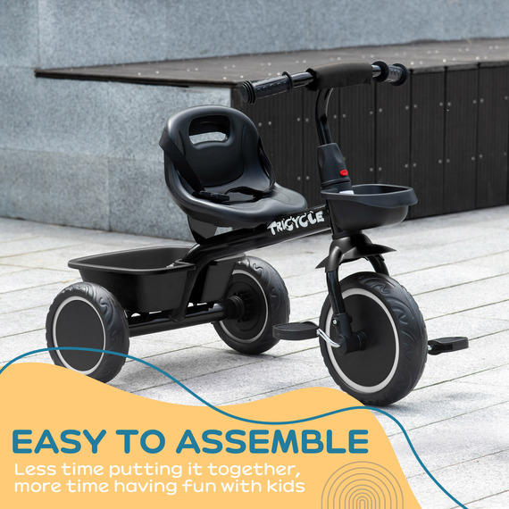 AIYAPLAY Trike W/ Adjustable Seat Basket, Kids Tricycle For 2-5 Years Old, Black