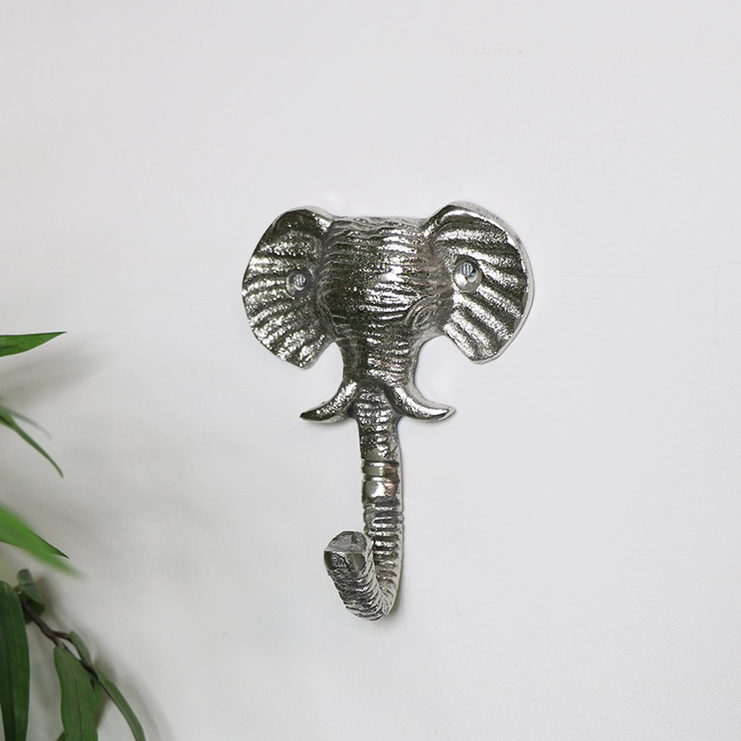 Elephant Head Wall Hook - Silver