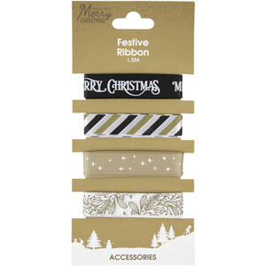 Pack of 4 Festive Ribbon Black and Gold