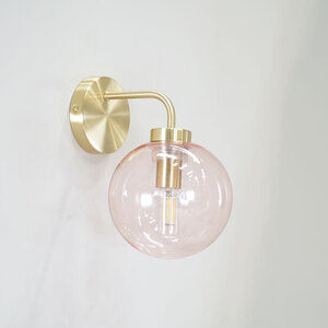 Frenchie Pink Glass Globe Single Gold Stem Wall Light