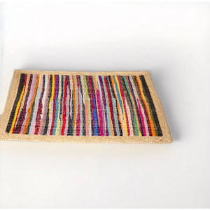 Avi Recycled Chindi Rug With Jute Border
