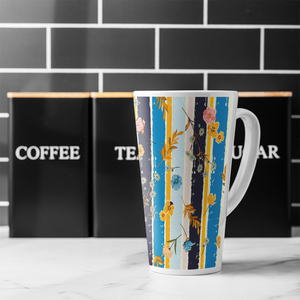 Beautiful Meadow Flowers On Candy Colorful Brush Stripe Latte Mug