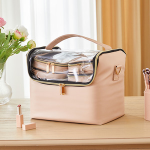 Portable PU Leather Makeup Bag with Four Pouches