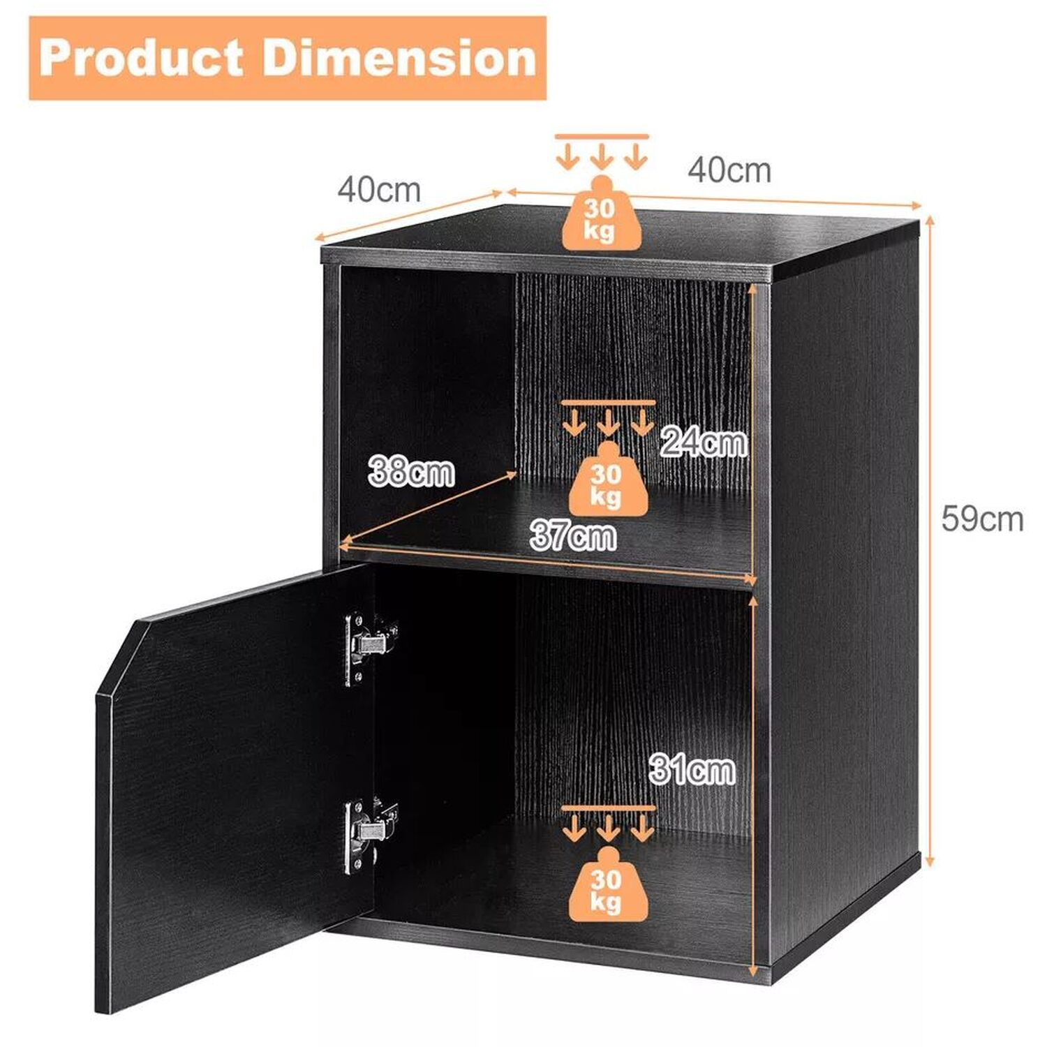 Pair Of Black Storage Bedside Tables - Black