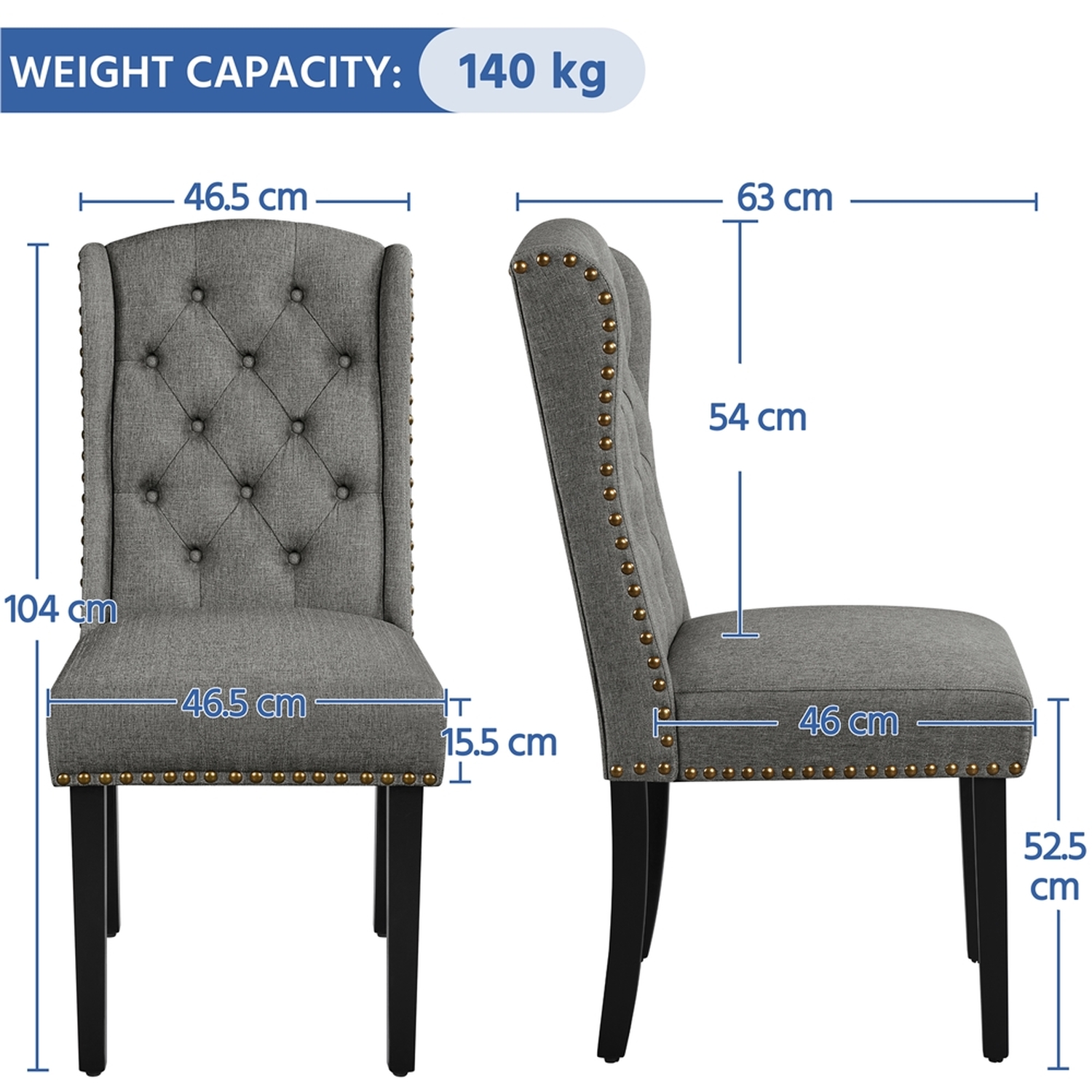 Set Of 2 Classic Button Tufted Dining Chairs - Light Grey
