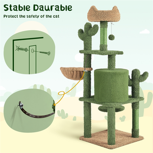 Green / Particle Board, Fabric, Plush, Sisal Cactus Cat Tree with Natural Sisal shot 7257599