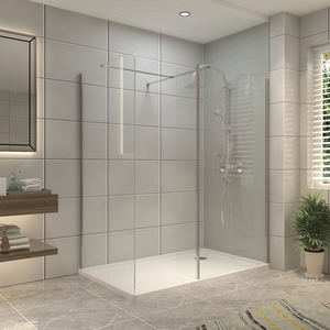 Chrome Walk in Wetroom Clear Glass 70cm Wide 215mm Return Panel