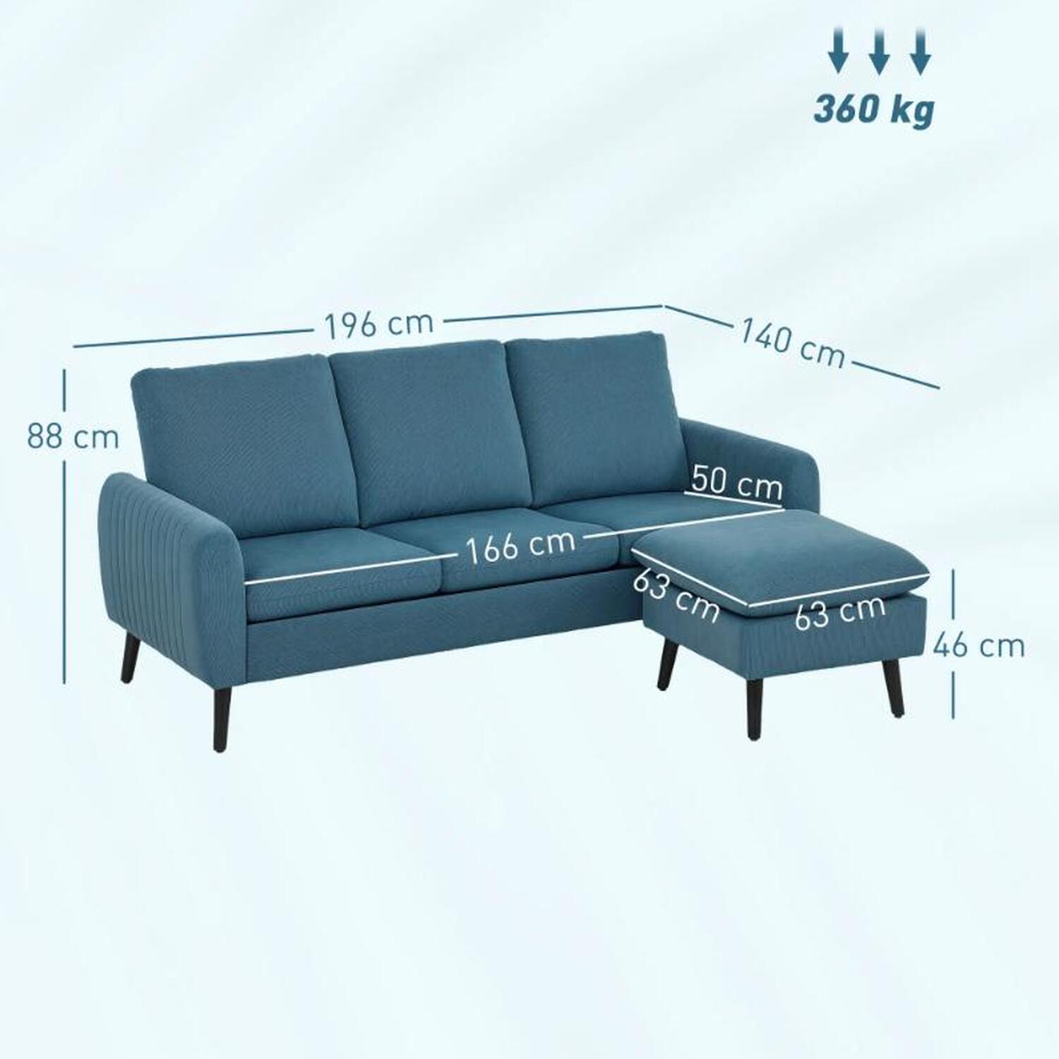 Corner Sofa With Reversible Chaise Lounge - Blue