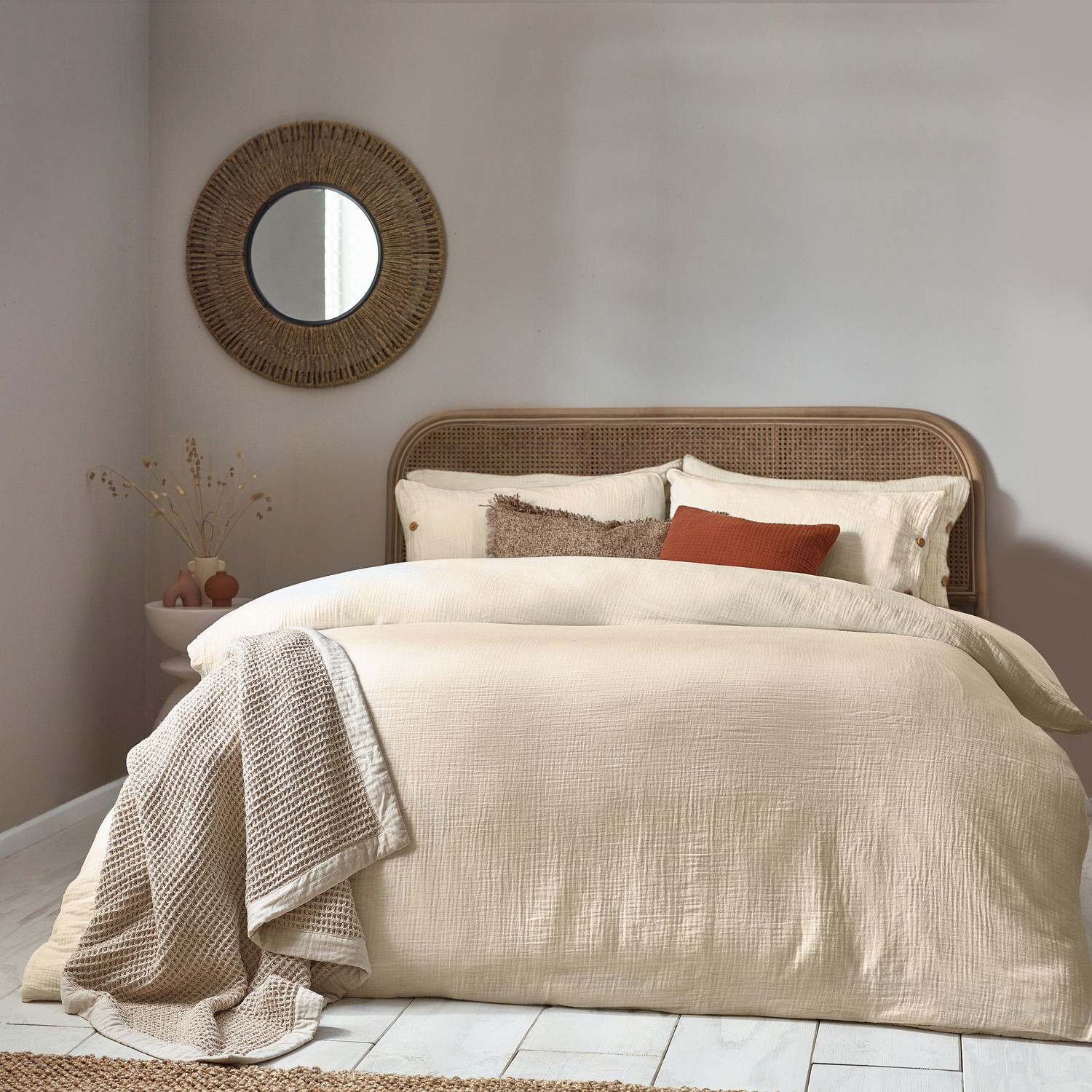 Lark Muslin Cotton Duvet Cover Set - Natural Double