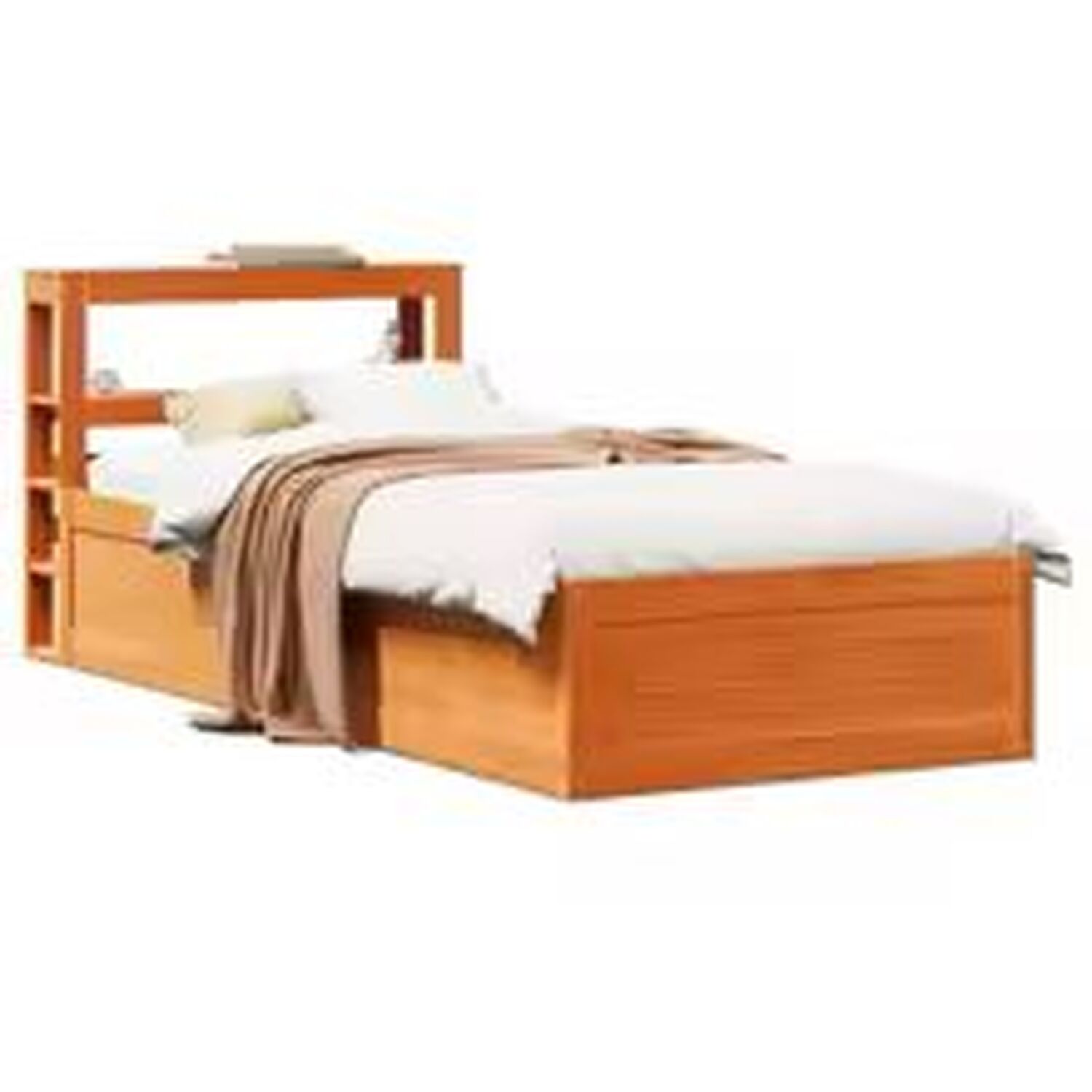 Single Solid Pine Bed Frame With Headboard - Brown