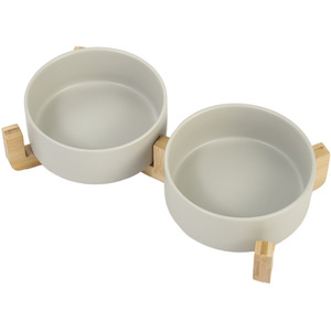 Kidkid Bamboo Stand Double Ceramic Cat Bowls