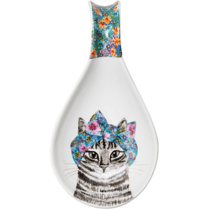 Mikasa Tipperleyhill Porcelain Spoon Rest, Decorative Cat Print, 21 x 11cm