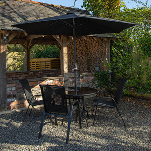 4 Person Round Glass Dining Table with Parasol and Base