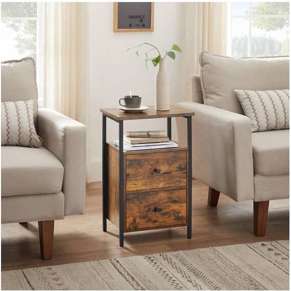 Industrial Nightstand with 2 Drawers