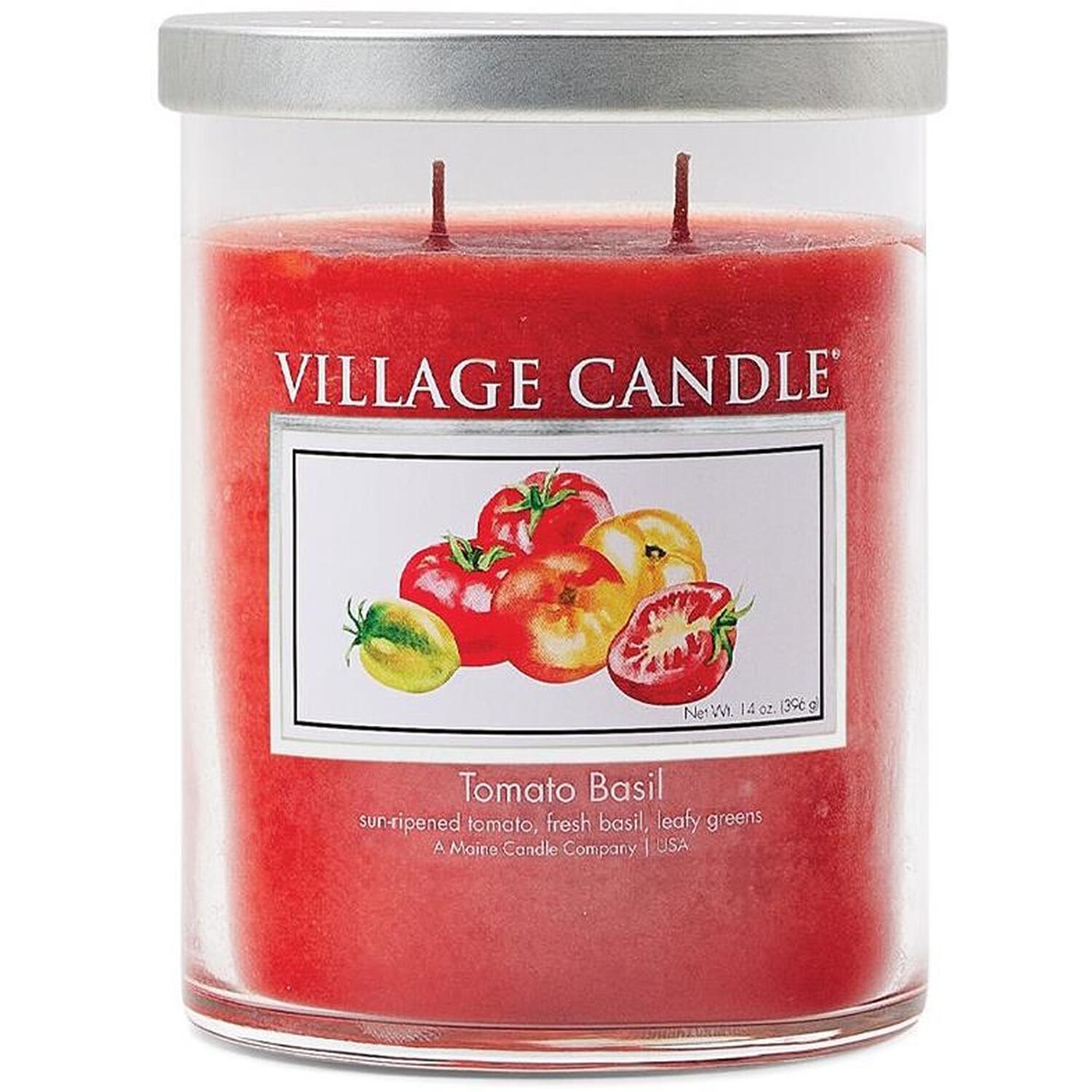 Village Candle Medium Tumbler Candle 14oz - Tomato Basil - Red
