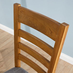 Smoked Oak / Slatted Back Pair of Holcombe Smoked Oak Dining Chairs Grey Check Fabric Seat shot 9445219