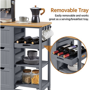 Grey Yaheetech Kitchen Island Serving Cart with Storage shot 9627327