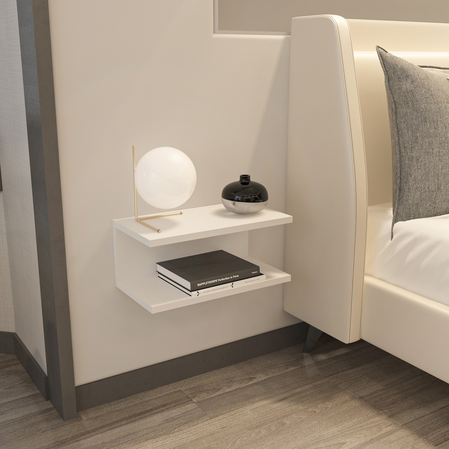 Ramira Floating Bedside Table - White