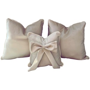 Plush Velvet Bespoke Cushion Set With Piping Cream And Ivory