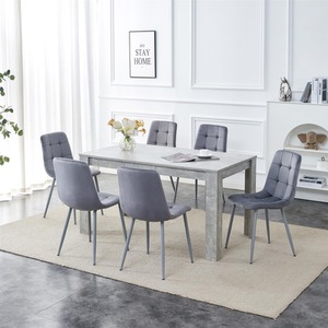 Kitchen Dining Table and 6 Grey Tufted Velvet Chairs