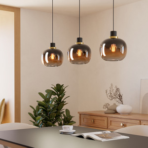 EGLO Oilella Linear Black and Brown Glass Pendant Light