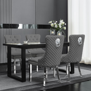 Set Of 2 Plush Velvet Dining Chairs with Lion Head Knocker