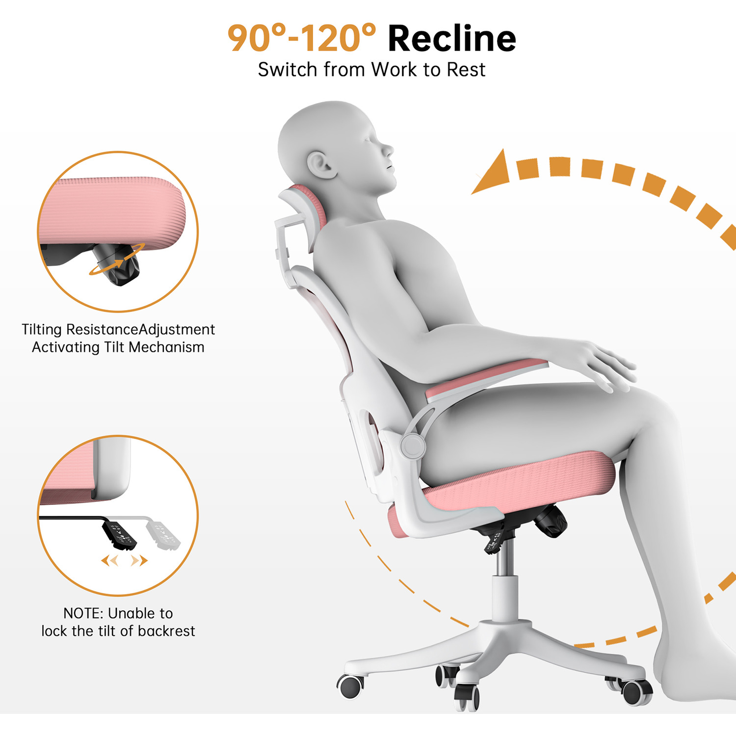 Breathable Mesh Office Chair With Adjustable Headrest And Lumbar Support - White And Pink
