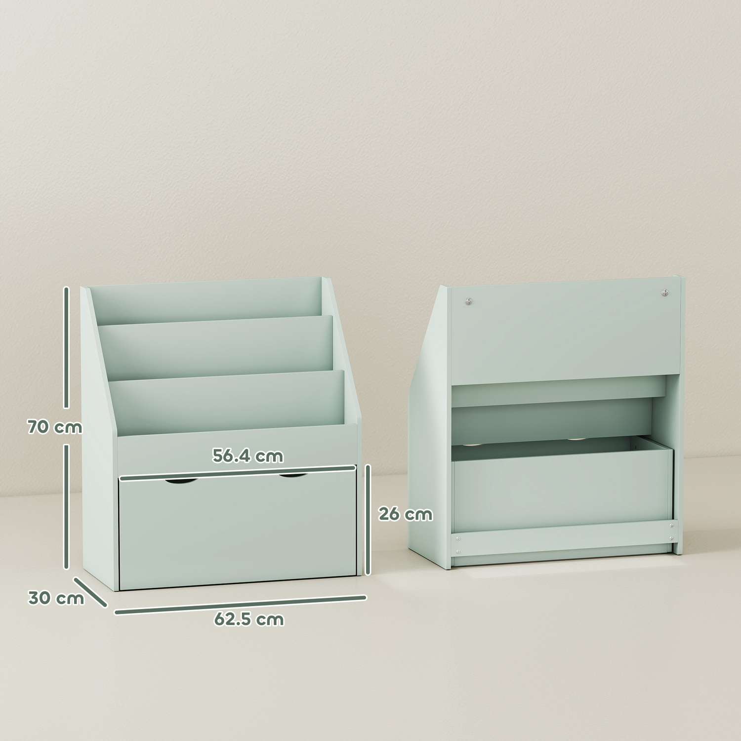 Aiyaplay Kids Bookcase With 3 Tier Shelves And Drawer - Green