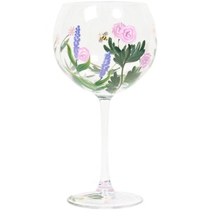 Hand Painted Flowers and Bees Gin Glass