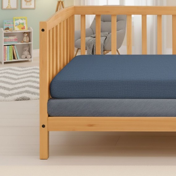 Baby Cot Fitted Sheet Denim Blue and Sky Blue - Pack of 2