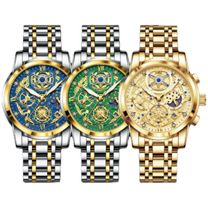POEDAGAR Men's Multi-Functional Skeleton Quartz Watch