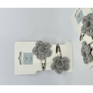 Grey Grey Grey knitted flower Hair Clip Pk2 shot 12101294