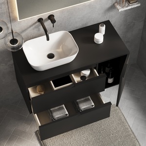 Celtic Duo 1000mm Wall Hung Vanity Unit with Worktop - Matt Black