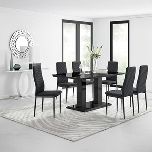Imperia 6 Black Dining Table and 6 Milan Black Leg Chairs