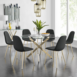 Novara Dining Table with Six Corona Gold Chairs Set