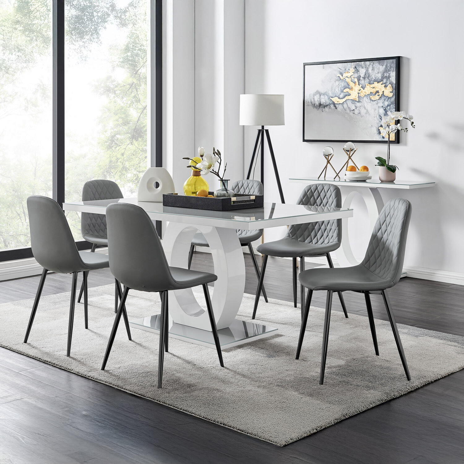 Furnitureboxuk Giovani Grey Table With Six Corona Black Leg Chairs - Grey
