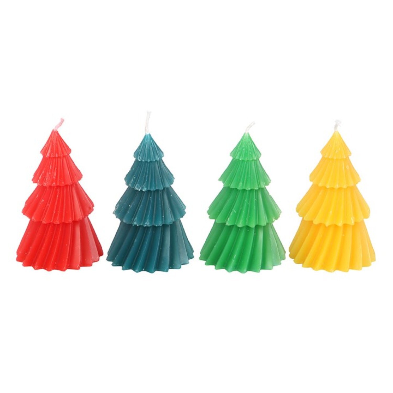Set of 4 Colorful Christmas Tree Candles Festive Decor Gifts - Multi