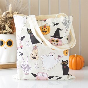 Groovy Ghost Print Polycotton Tote Bag Spooky Halloween Style