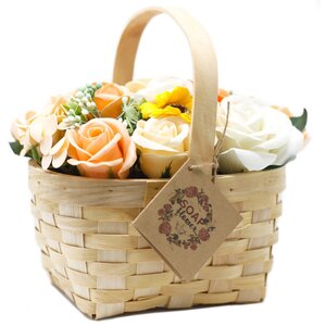 Vibrant Large Bouquet in Wicker Basket Roses Hyacinths Sunflower