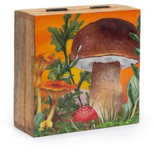 Mushroom Design Maroon Teal Square Storage Box