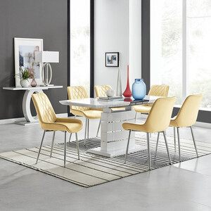 Renato 120cm High Gloss Extending Dining Table and 6 Pesaro Silver Leg Chairs