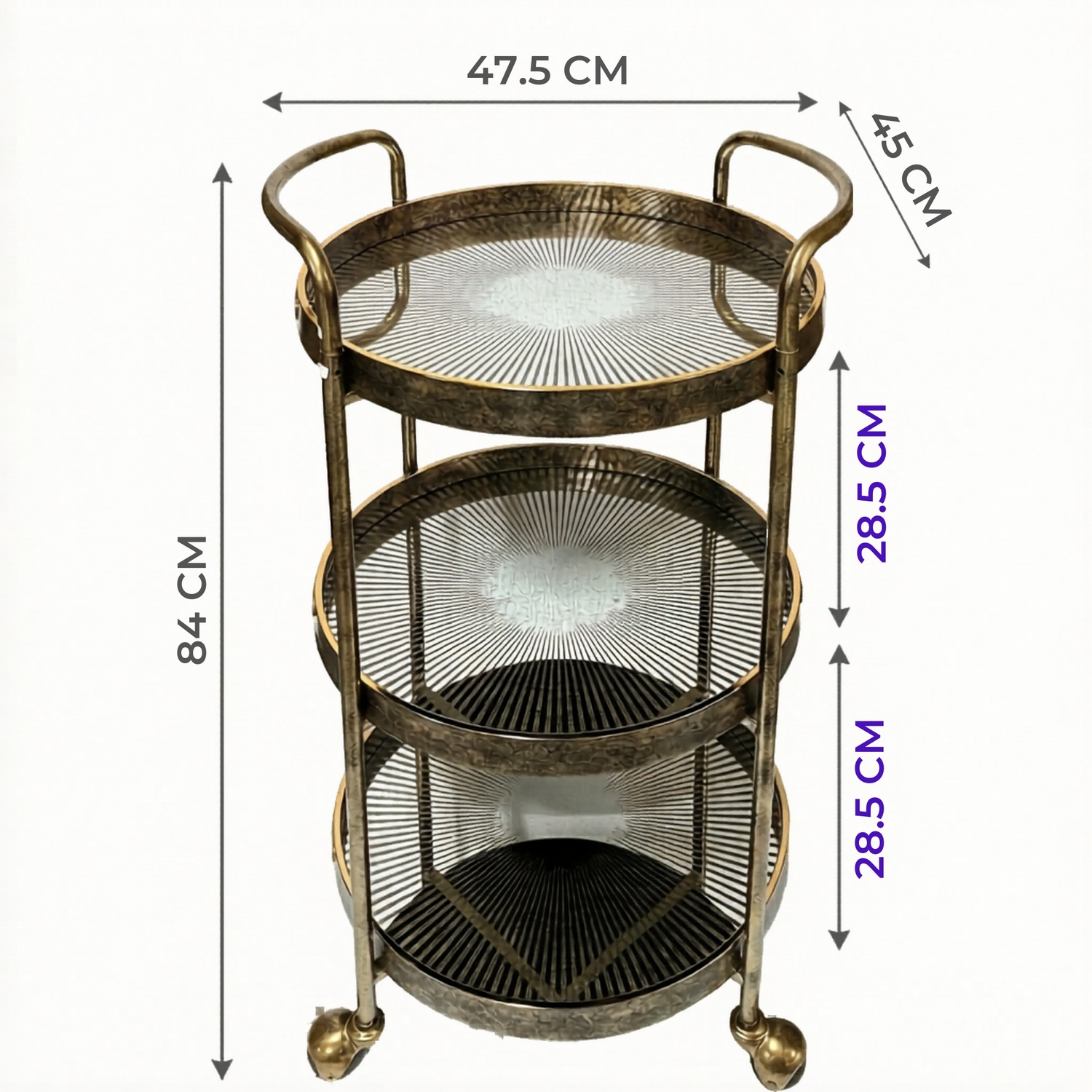 Gold Rustic 3 Tier Drinks Trolley - Gold