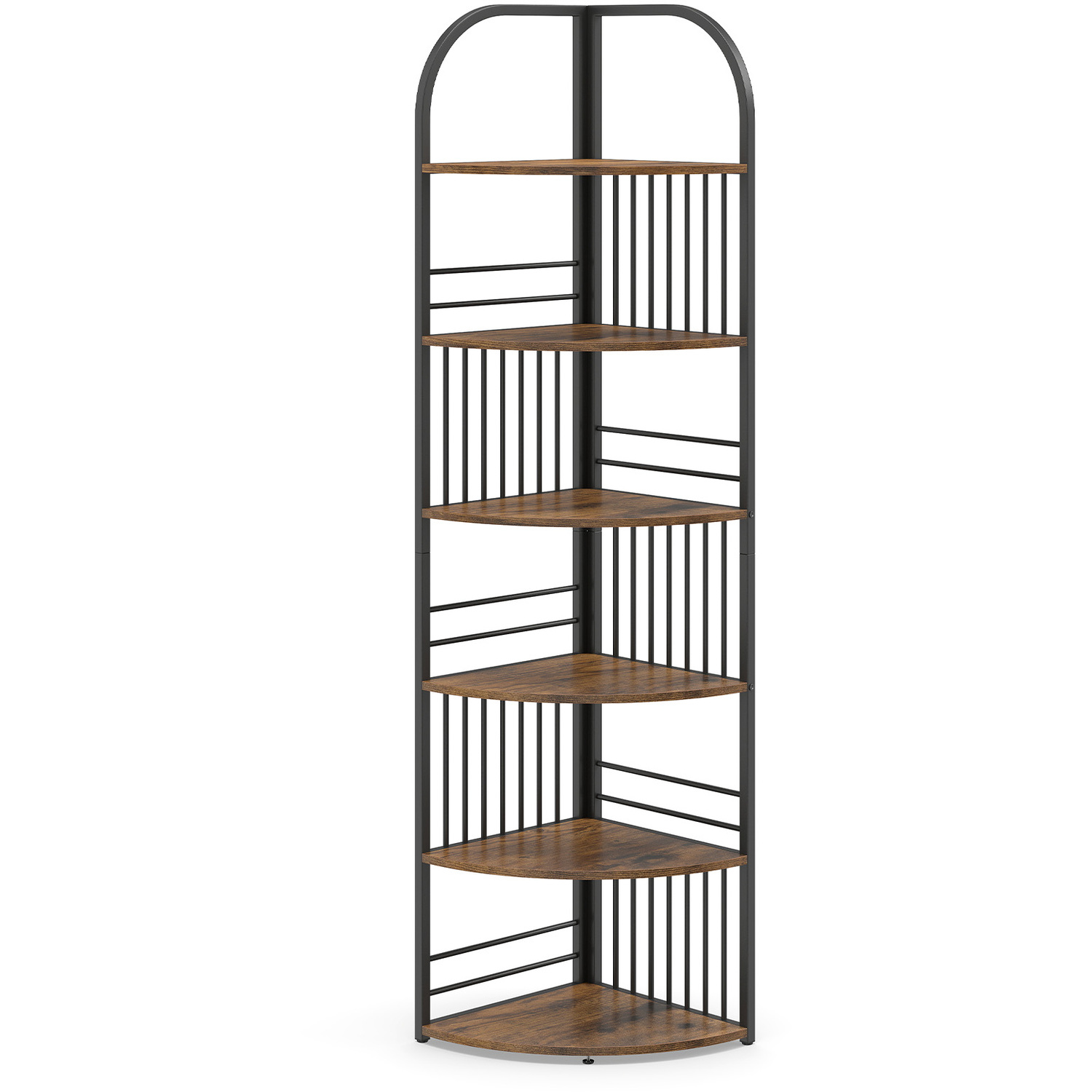 6-Tier Tall Freestanding Corner Bookshelf - Brown