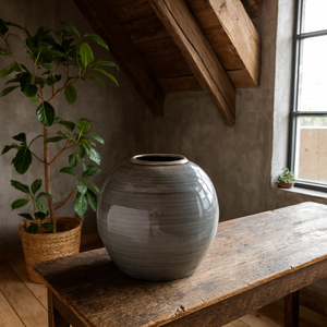 Bloomwood Glazed Round Ceramic Vase Crackle Finish